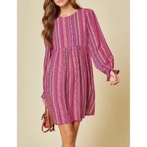 Andree By Unit Magenta & Stripes Woven Dress